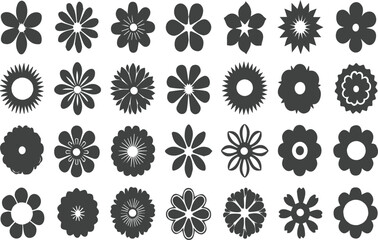 Verious flower  vector set icons silhouettes styel with white background