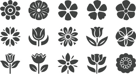 Verious flower  vector set icons silhouettes styel with white background
