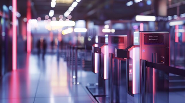 CuttingEdge Biometric Security Facial Recognition Thumbprint Scanners and Secure Turnstiles in HighTech Checkpoint