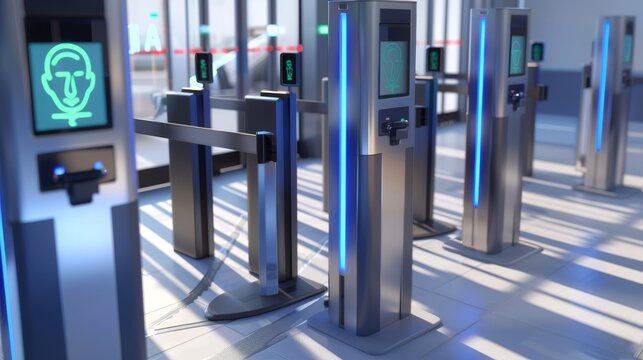 CuttingEdge Biometric Security Facial Recognition Thumbprint Scanners and Secure Turnstiles in HighTech Checkpoint