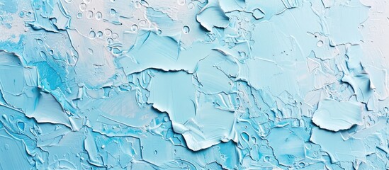 Light blue abstract painted on plastered background wall with visible bubbles cement walls in copy space image