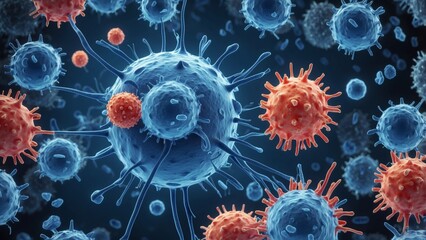 Microscopic view of various viruses, multiple virus particles,