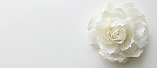 White illuminated rose on a white backdrop ideal for text placements creating a suitable ambiance for card designs or messages with clear copy space image