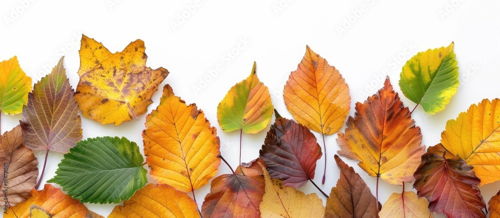 Canvas Prints a vibrant assortment of autumn leaves border a white background providing ample copy space image