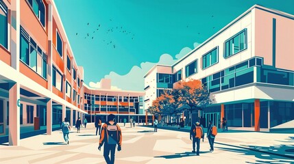Obraz premium Echoes of Life: in a Schoolyard Full of Students