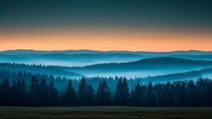 Obraz premium Foggy morning in the Carpathian mountains, Ukraine.