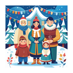 Family travel winter concept vector illustration