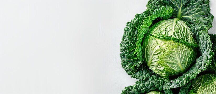 Fresh cabbage with copy space image on a white background