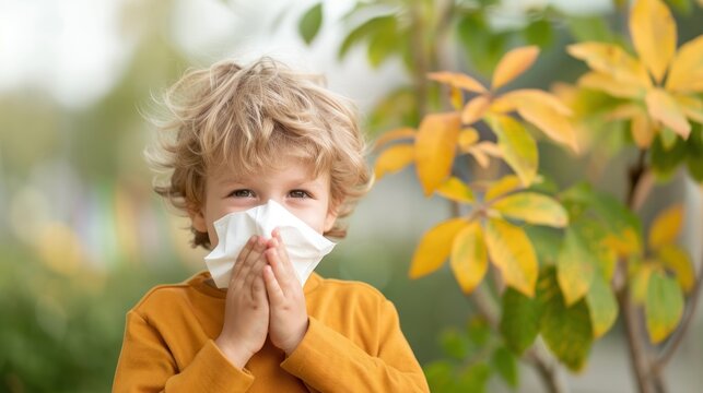 A child use a tissue to cover your cough and sneeze because have the flu.