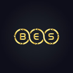BES logo. B E S design. White BES letter. BES, B E S letter logo design. B E S letter logo design in GOLD, GOLDEN LOGO, THREE, style. letter logo set in one artboard. B E S letter logo vector design.