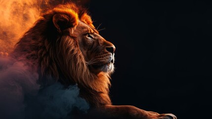 Majestic Lion Silhouette with Neon Smoke: Enchanting Atmosphere for Wildlife and Fantasy Themes