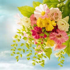 Fresh summer flowers and leaves