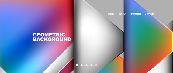 Metal triangles with colorful bright triangles. Geometric modern minimalist design template