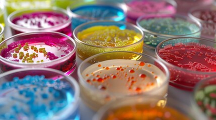 Microscopic Marvels Stunning HighDefinition Image of Vibrant Bacteria Cultures in Petri Dishes Revealing Intricate Details and Digital Enhancements for Scientific Discovery and Exploration