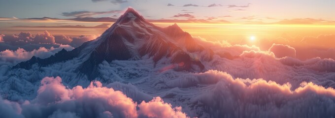 Fototapeta premium Mountain Peak Above the Clouds at Sunset
