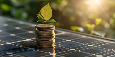 Illustration of costeffective solar energy as a mone. Concept Renewable Energy, Solar Power, Economic Benefits, Sustainable Living, Green Technology