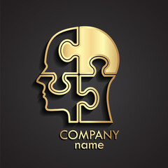 3d golden linear puzzle human head logo