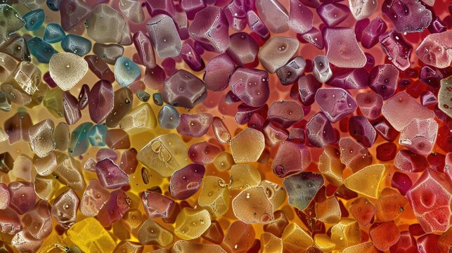 Potato starch grains under microscope Stained by lugol 1000x magnification
