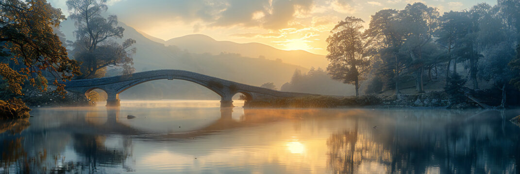 Skelwith Bridge and Loughrigg at Sunrise, Lake District, England