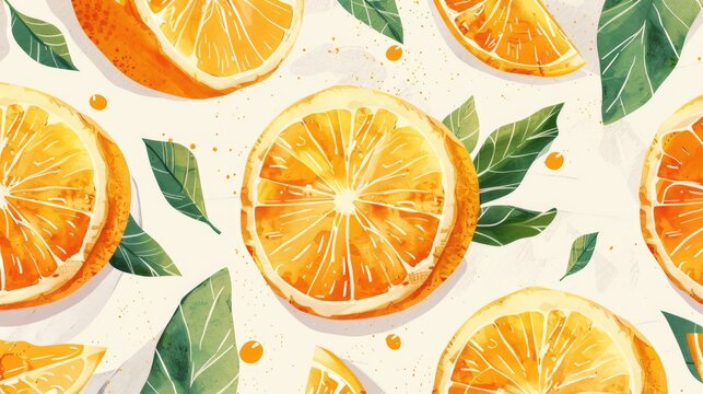 Orange fruit pattern illustration, delicious and nutritious summer food, highlighted in yellow