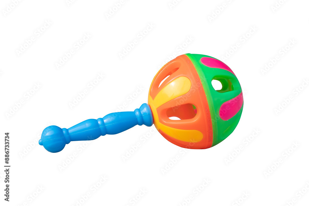 Wall mural baby rattle toy It is brightly colored and has a bell sound.