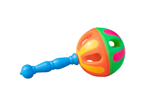 baby rattle toy It is brightly colored and has a bell sound.