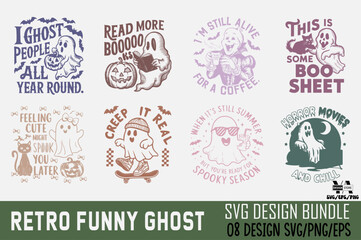 Retro Halloween Funny Ghost T-Shirt Design Bundle – Perfect for Spooky Season