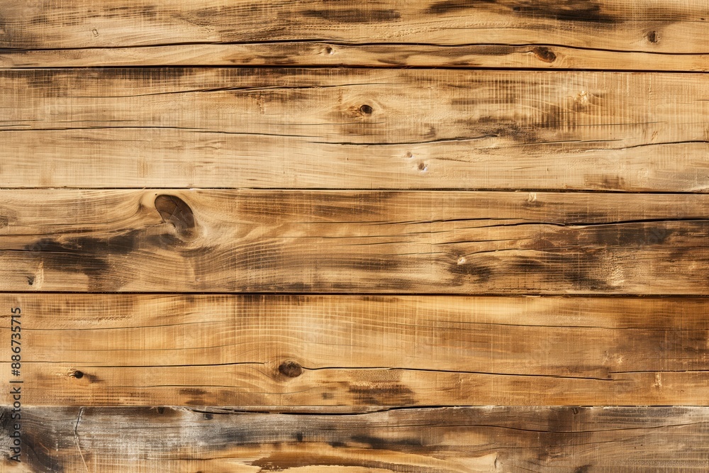 Poster weathered wooden surface texture with natural cracks and knots. close-up view of wood grain pattern 