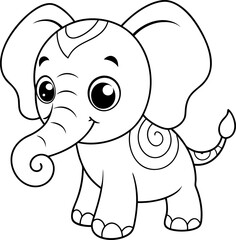 Fototapeta premium Coloring page with cute baby elephant, Hand drawn vector coloring page of cartoonish baby elephant.
