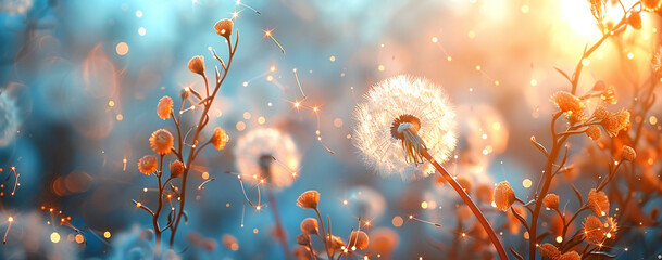 Blurred Nature Background with Dandelion Seeds