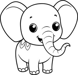 Coloring page with cute baby elephant, Hand drawn vector coloring page of cartoonish baby elephant.