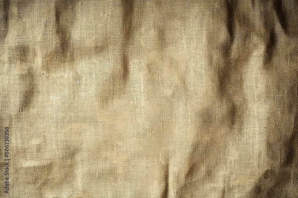 Poster beige fabric texture close-up. folded linen background with subtle gray accents. soft focus on worn 