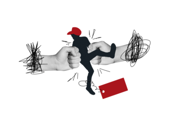 Creative image collage poster of two hands fist punch silhouette politician crime attempt concept