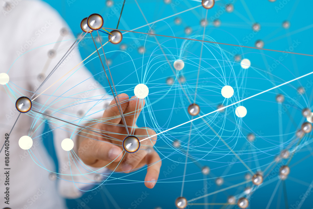 Leinwandbilder Abstract network of physical devices on the Internet using a network connection with statistics numbers 3d illustration