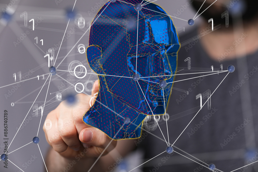 Poster human head and brain.deep learning , machine learning and artificial intelligence , ai technology,