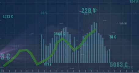 Image of financial data processing with green line and numbers