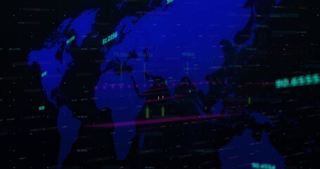 Image of financial data processing over world map