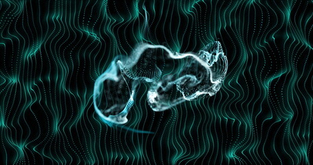 Image of green shapes and lines on black background