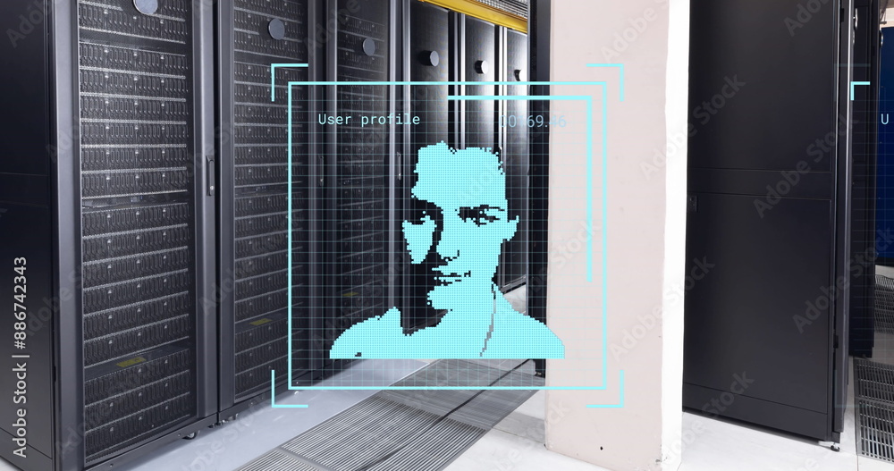 Poster image of multiple profile icons against empty computer server room