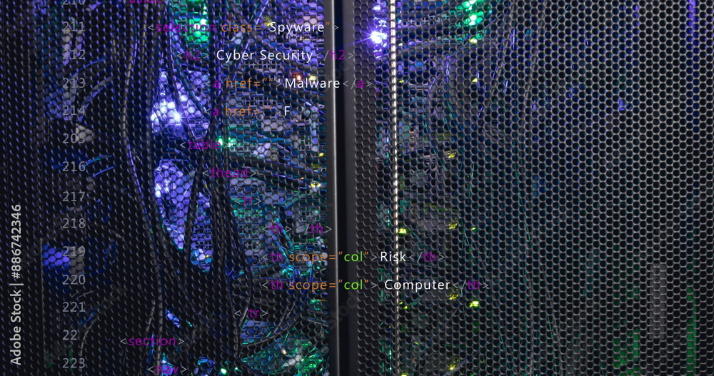Poster image of data processing against close up of a computer server