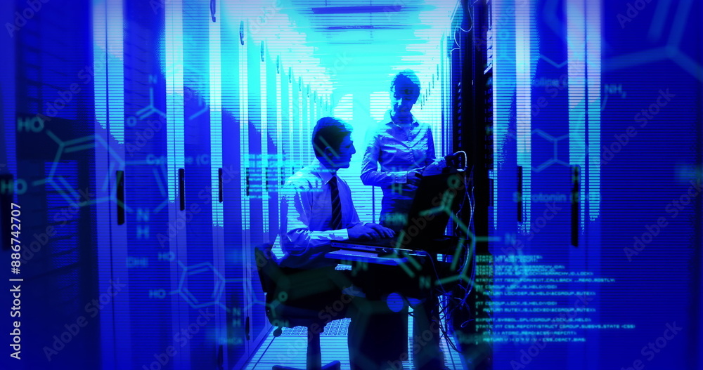 Poster image of data processing over diverse it technicians by computer servers