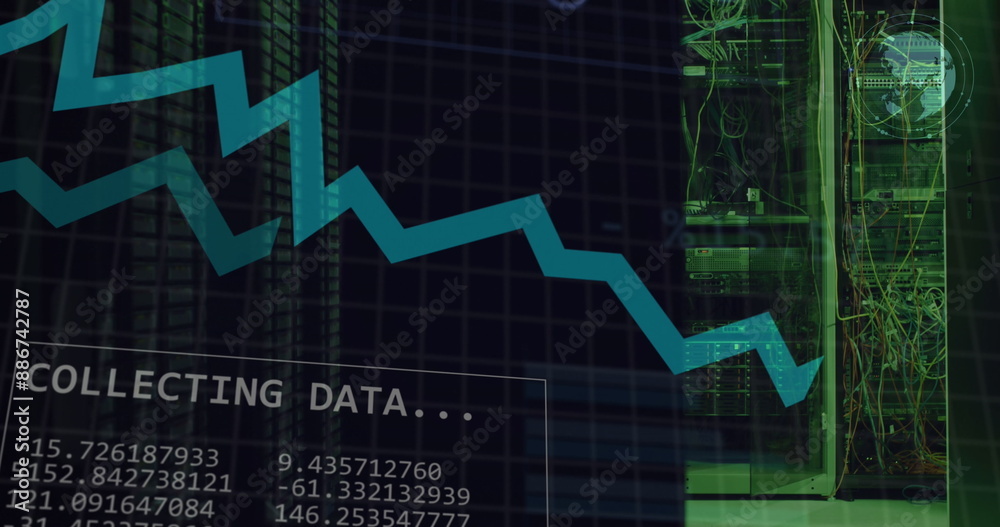 Poster image of data processing and statistics by computer servers