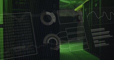 Image of binary coding and data processing over computer servers