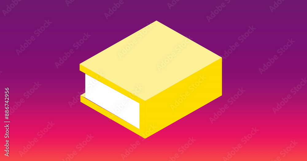 Wall mural image of yellow book icon floating against copy space on purple gradient background