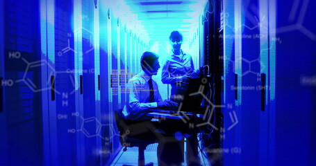 Image of data processing with diverse it technicians by computer servers