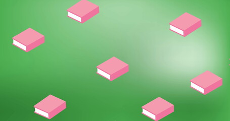 Obraz premium Image of multiple book icons in seamless pattern against copy space on green gradient background