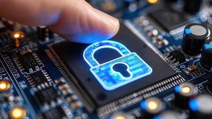 Fototapeta premium Virtual interface screen with a digital padlock icon, highlighting secure network and data technology