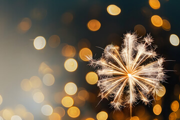 Fototapeta premium bright white and gold fireworks at new year with copy space comeliness