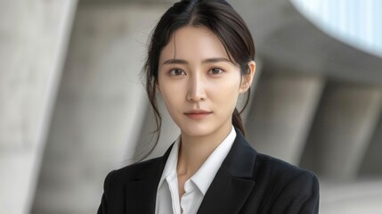 Confident Asian Businesswoman: Modern Outfit with Neo Pop Aesthetic - Professional Visual