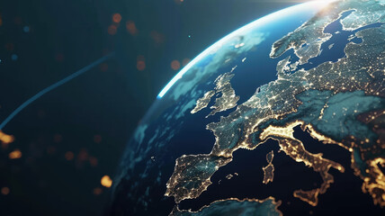 Obraz premium A cinematic still capturing Earth from orbit, highlighting the contrasting glass-like surfaces that create a striking visual effect against the backdrop of space.